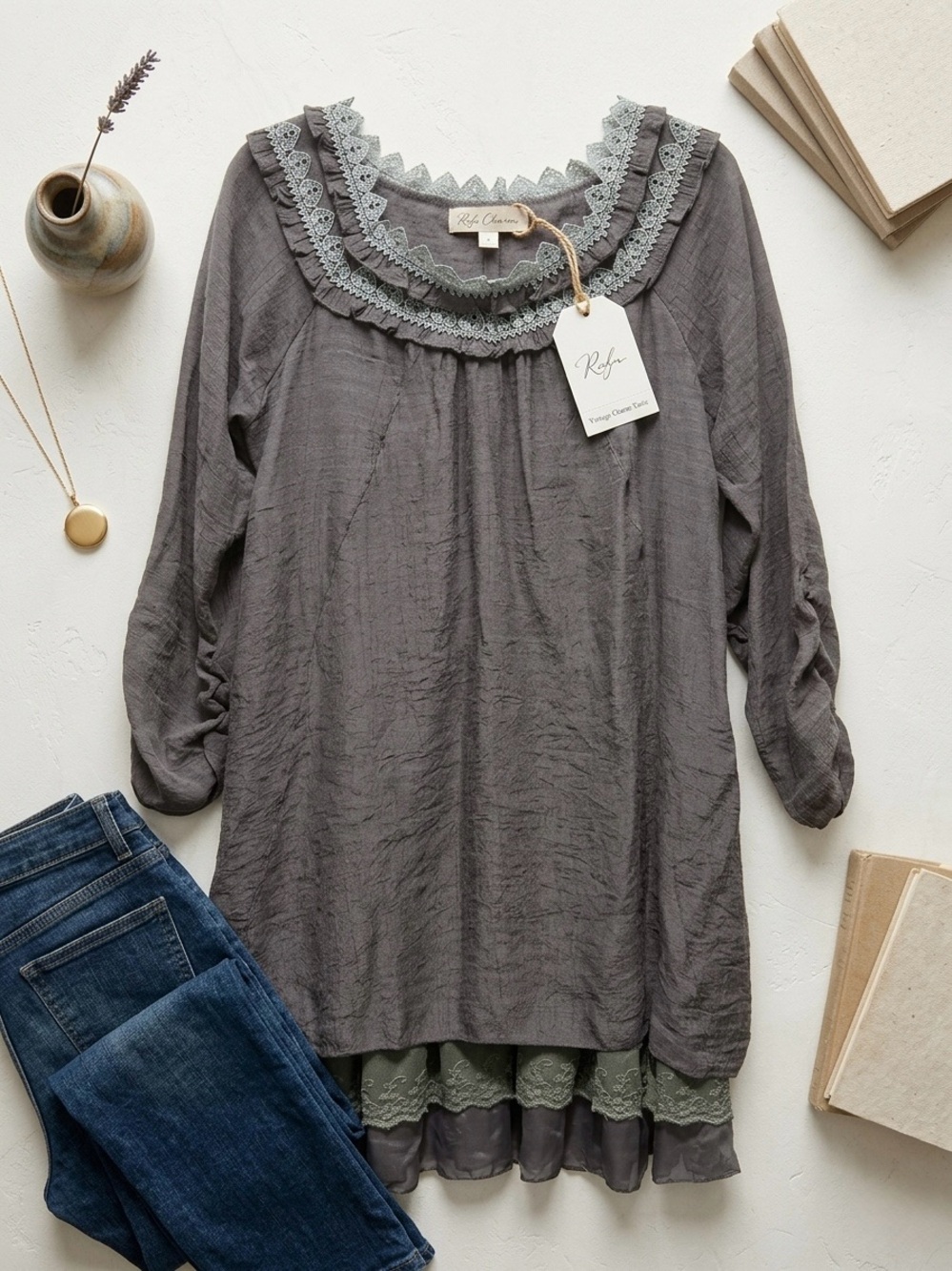 Boho Lace-Trim Long Sleeve Dress or tunic